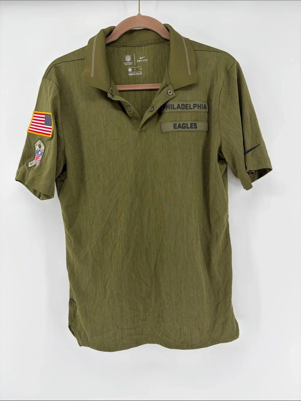 Nike Dri-Fit Philadelphia Eagles Army Green Polo Shirt Salute to Service Sz S